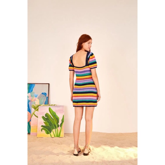 Anthropologie x Farm Rio Renata Rainbow Crochet Mini Dress $218 Medium - Picture 8 of 13